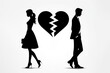 Man and woman silhouettes seperate love Isolated on white background
