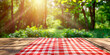 © KEA - table for product display empty wooden table showcase with blurred green sunny forrest  background