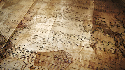 Wall Mural - Background textured with old maps, sheet music, or vintage photographs.