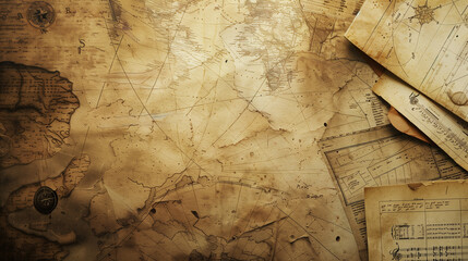 Wall Mural - Background textured with old maps, sheet music, or vintage photographs.