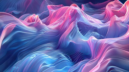 Wall Mural - an abstract 3D image of digital waves in shades of Pink, Blue and purple - wave illustration