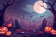 © Jahid CF 5327702 - Halloween castle grave yard background with a spooky haunted castle, trees and graves and a full moon
