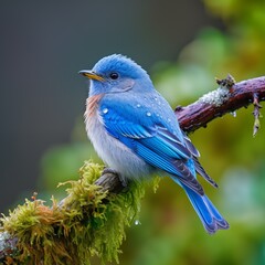 Wall Mural - ai generated illustration of a blue bird perched on a tree branch