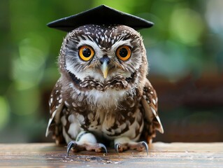 Wall Mural - An owl wearing a bachelor cap for graduation concept.