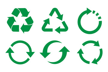 Sticker - green recycle set icon symbol isolated on white background. save ecology and environment. vector illustration flat design.