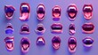 © Mark - A character's mouth showing different emotions. Comic person smile with lips, teeth and a red tongue isolated on purple background. Cute open mouth illustration.