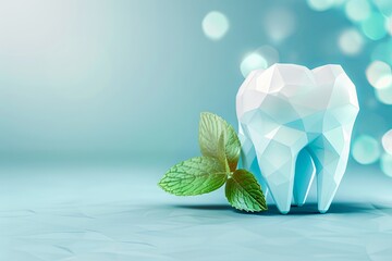 Geometric mint tooth freshness concept on blue background