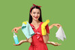 Young and beautiful Housewife, House cleaning, Home cleaning service, design for your advertising