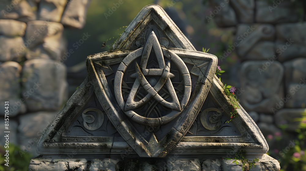 Timeless Unity Symbol Three ancient symbols of unity carved into a stone monument ...
