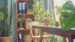 © Generative AI - Stylish workplace with desk chair bookcase and potted plants at home : Generative AI
