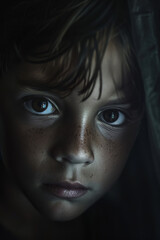 Wall Mural - Child in Dark Facing Fear with Intense Emotional Expression  