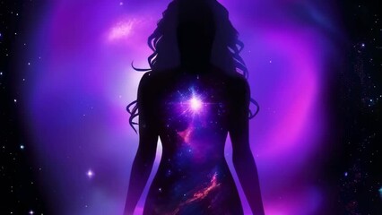 Wall Mural - universe meta human goddess spirit silhouette on galaxy space background, new quality colorful spiritual 4k stock video AI
