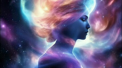Wall Mural - universe meta human goddess spirit silhouette on galaxy space background, new quality colorful spiri