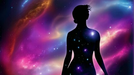 Wall Mural - universe meta human goddess spirit silhouette on galaxy space background, new quality colorful spiri