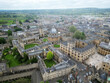 Oxford, United Kingdom. Aerial view of the College Library. Remarkable architecture of University campuses - view from above. High quality 4k footage