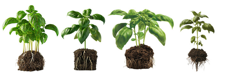 Wall Mural -  Set of A  a basil plant with root ball, in front on a transparent background