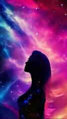 Wall Mural - universe meta human goddess spirit silhouette on galaxy space background, new quality colorful spiri