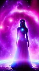 Wall Mural - universe meta human goddess spirit silhouette on galaxy space background, new quality colorful spiritual 4k 16x9 vertical stock video AI