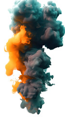 Wall Mural - teal and orange ink clouds isolated on transparent or white background