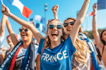 French football soccer fans in downtown celebrate the national team, Equipe tricolore
