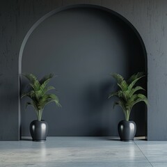 Wall Mural - Minimalist design interior with potted palms