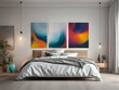 abstrakte Bilder über einem Bett