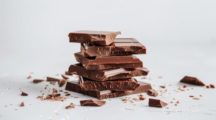 Wall Mural - Chocolate pieces stacked on a white background