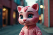 Cartoon Pink Panther Kitten mit großen blauen Augen