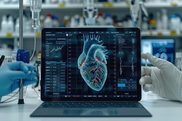 Wall Mural - research laboratory displays a holographic heart professional photography