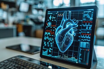 Wall Mural - research laboratory displays a holographic heart professional photography