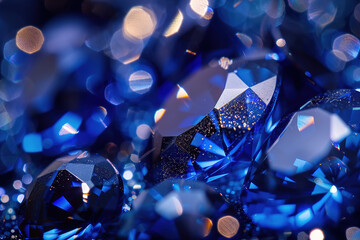 Wall Mural - Close-up of blue diamonds, showcasing their brilliant hue and intricate facets