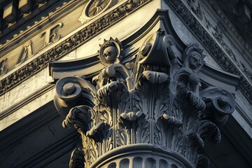 Wall Mural - Elegant corinthian column capital showcasing intricate stonework