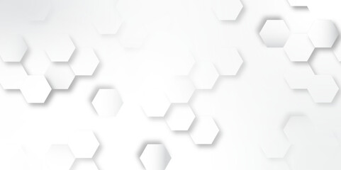 Abstract hexagon background. Futuristic abstract honeycomb mosaic white technology background. Surface polygon pattern with glowing hexagon paper texture and futuristic business. graphic concept.