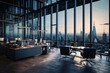 Contemporary Charcoal Black Office Interior with Stylish Furniture and a Breathtaking Urban View