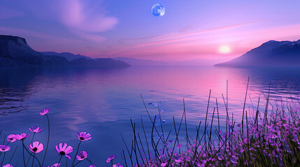 Wall Mural - sunset over the lake