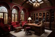 Sophisticated Workspace Featuring a Wine Red Interior and Rich Textural Elements