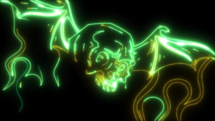 Poster - neon animation of Human skull with wings