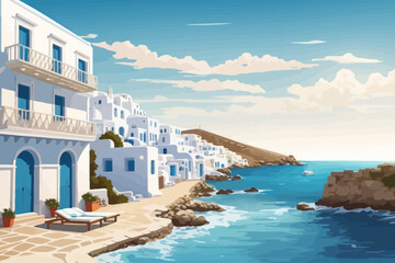 Wall Mural - the most beatiful mykonos greece illustration illustration