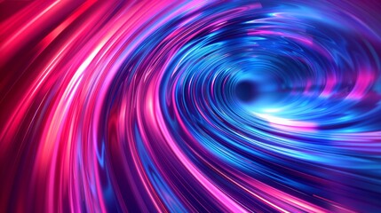 Canvas Print - High speed effect motion blur night lights blue and red. Radial motion blur background. Purple glowing wave swirl, impulse cable lines. Long time exposure. Vector illustration.