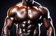 © Ekaterina - Strong Athletic Man Fitness Black Model Torso showing six pack abs. Fitness man pumping up abs muscles in gym. Workout fitness and bodybuilding healthy concept background.