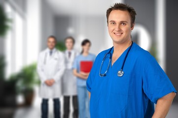 Wall Mural - Happy doctor for healthcare services management