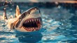 Summer Vacation Scare A Dangerous Shark Invades the Holiday Swimming Pool
