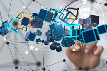 network holding in hand 3d connection data