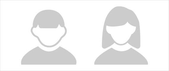 Poster - Vector flat illustration in grayscale. Man and woman icons. Avatar, user profile, person icon, profile picture. Suitable for social media profiles, icons, screensavers and as a template.