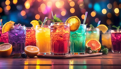 Wall Mural - drink, glass, cocktail, juice, fruit, beverage, food, alcohol, cold, orange, lemon, tea, healthy, christmas, wine, ice, fresh, apple, party, drinks, refreshment, sweet, cup, table, citru