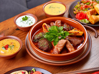 Wall Mural - Traditional Georgian meat dishes with vegetable