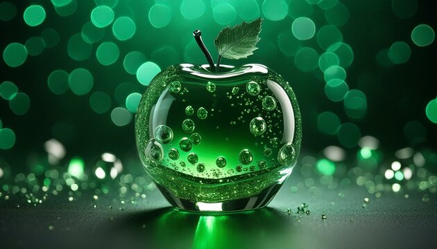 glass of water on green background