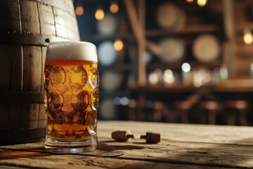 Wall Mural - Robust Beer wood barrel beverage. Top rum. Generate Ai