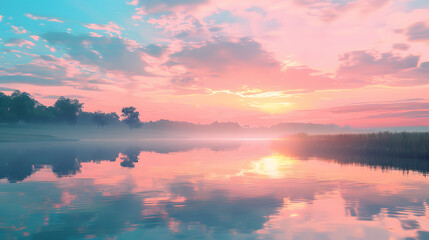 Wall Mural - sunrise over the lake