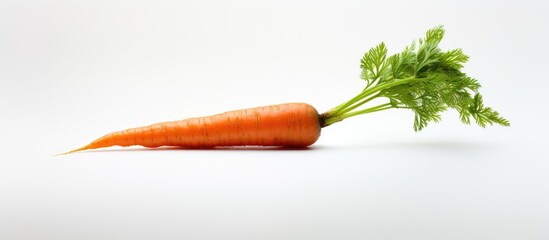 Wall Mural - A carrot sits on a white background leaving ample room for text or other elements in the image